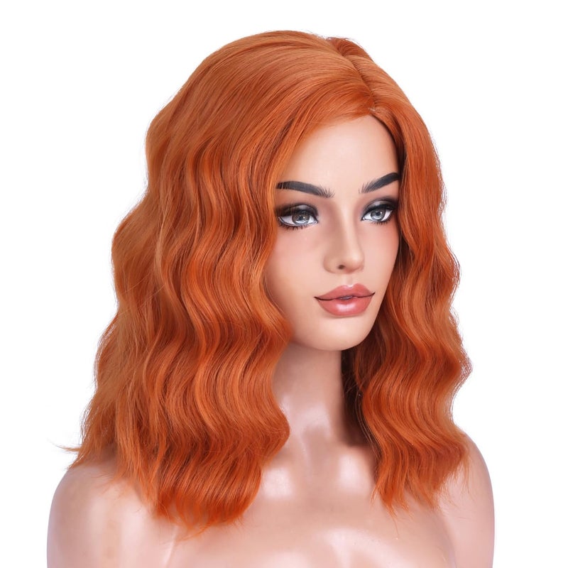 BERON 14 Inches Ginger Wig Short Curly Wig Orange Wigs Charming Women Beach Wave Wigs for Cosplay Party Hairnet Include - Image 3